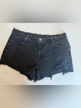 Aerie Womens Daydream Black Denim Jean Shorts Distressed Elastic Cutoff Large